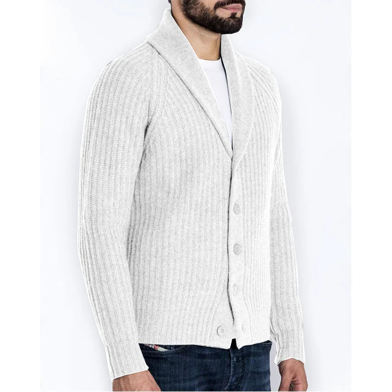 Suit Collar Solid Color Men's Knitted Sweater