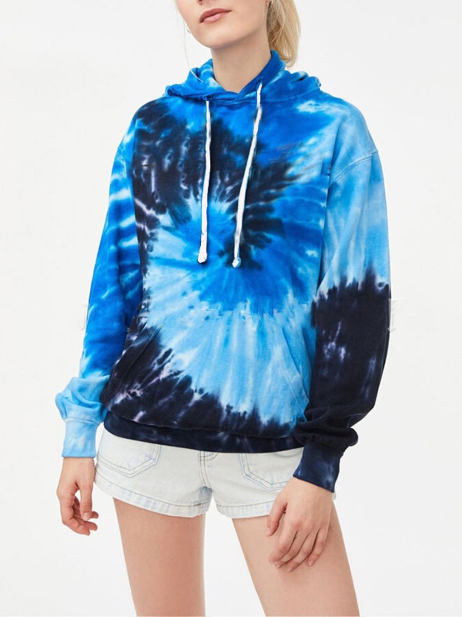 Women's Hoodie Tie-dyed Round Neck Long Sleeve Drawstring Plus Size Top