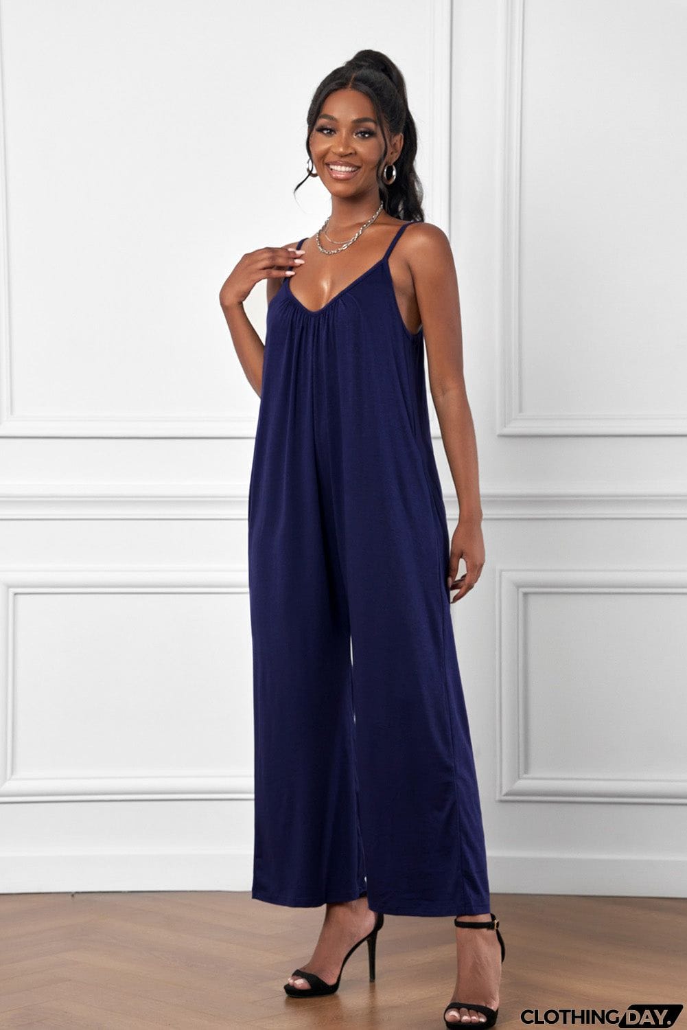 Spaghetti Straps Wide Leg Pocketed Jumpsuits