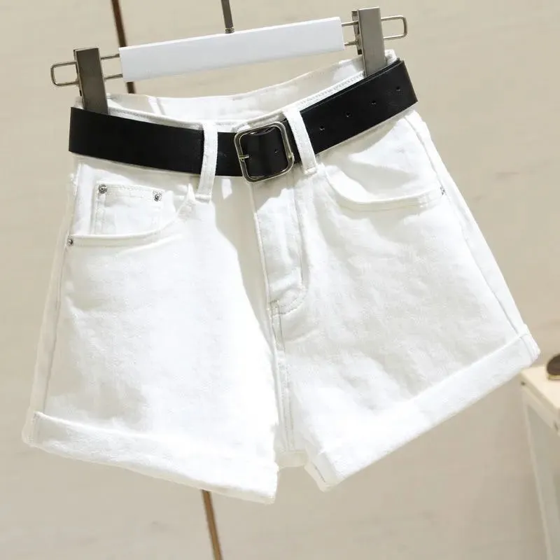 Ailegogo Streetwear High Waist Women Blue Denim Shorts With Belt Summer Casual Female Wide Leg  Size 2xl Jeans Shorts