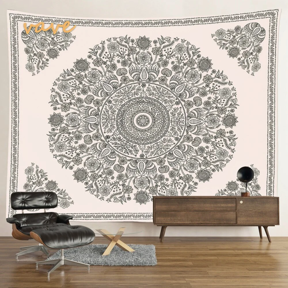 Nigikala Phase Tapestry Black and White Wall Hanging Boho Hippie Mandala Cloth Fabric Tapestry Flower Aesthetic Room Dorm Decor