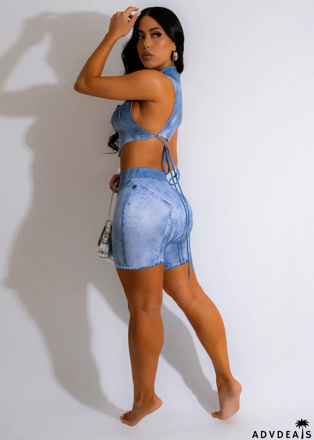 Plus Size Solid Color Patchwork Two Piece Shorts Set