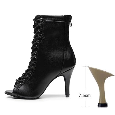 VCshoes Woman Black Brown Latin Jazz Dance Shoes Open Toe High Heel Stiletto Bootie Girls Slim Heel 8.5cm/10cm Dance Boots