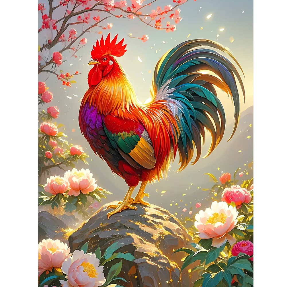 Peony Rooster 30*40cm(canvas) full round drill diamond painting