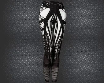 Pornhint Leggings Tights Unique Tights Bridge Print Leggings Black White Bridge Print - Dawn Mercer Designer Wear