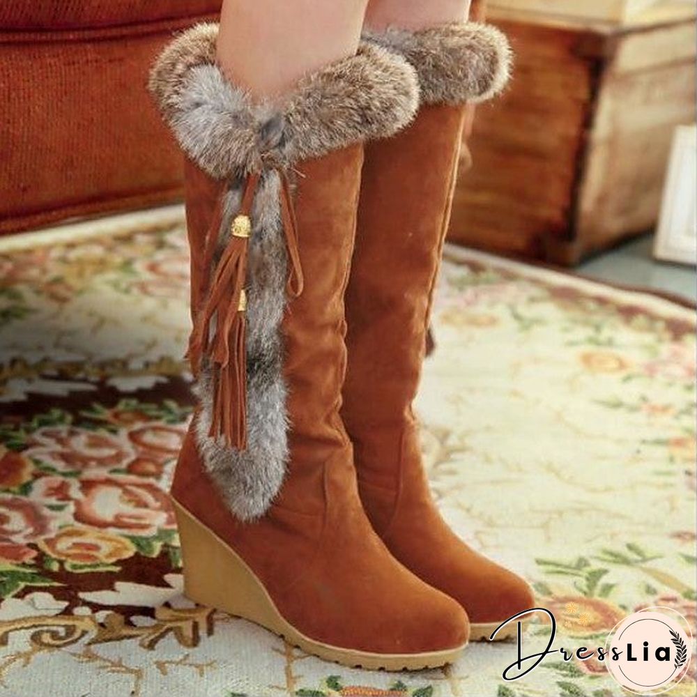 Women's Boots Wedge Heel Round Toe Daily Solid Colored Suede Mid-Calf Boots Black / Orange / Brown