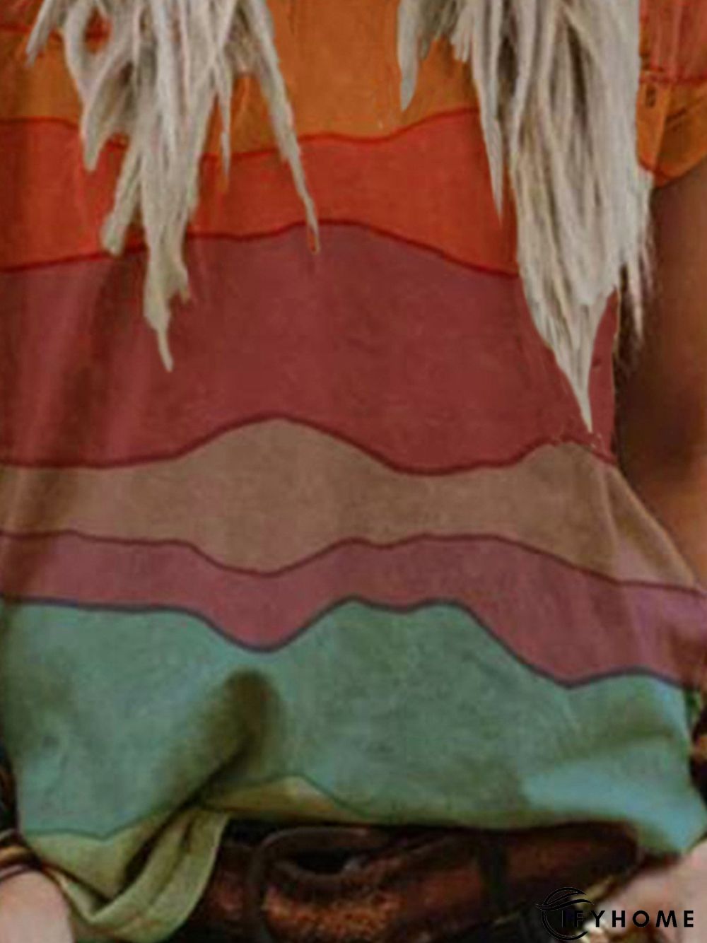 Multicolor Short Sleeve Round Neck Casual Tops | IFYHOME