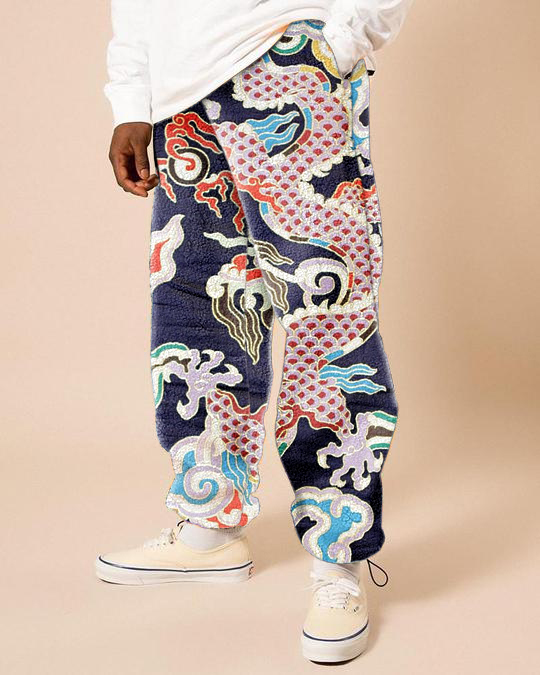 Casual printed fleece trousers