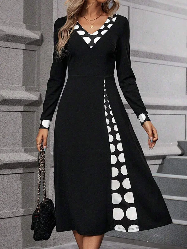 Polka Dots V Neck Elegant Dress