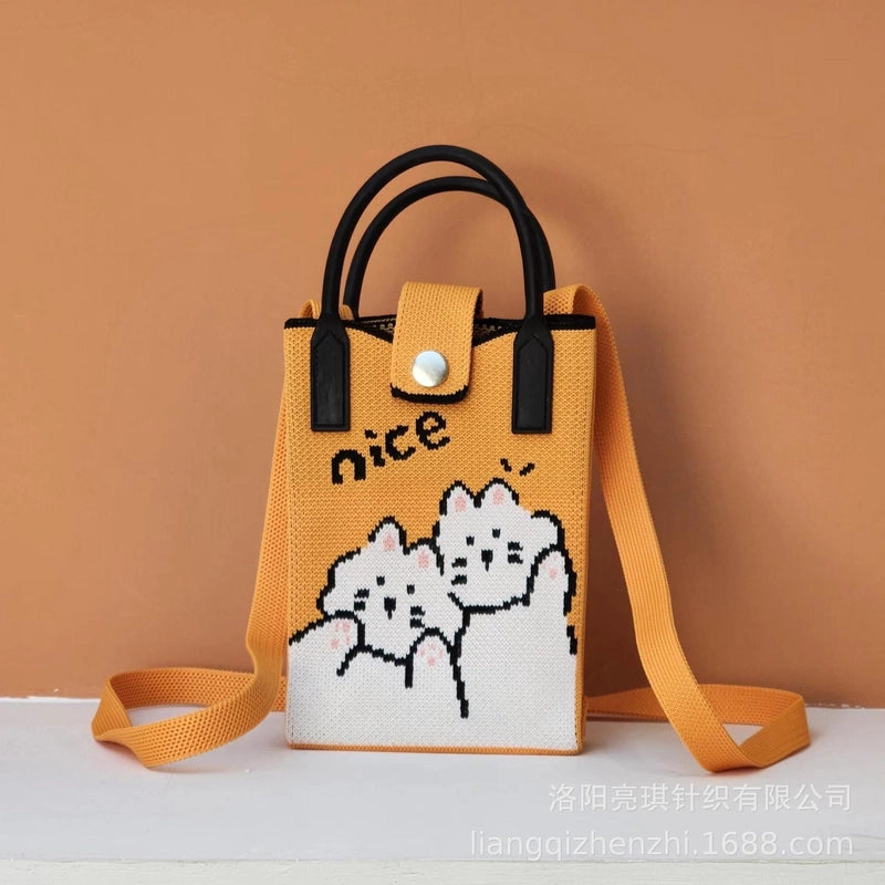 Women’s Polyester Cartoon Cute Square Hidden Buckle Shoulder Bag Handbag Crossbody Bag