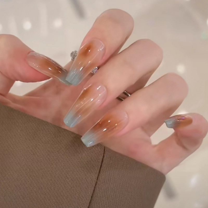 Wear Nail Beauty Nail Piece TikTok Hot Blush Gradient Butterfly Nail Sticker Finished Detachable Fake Nail