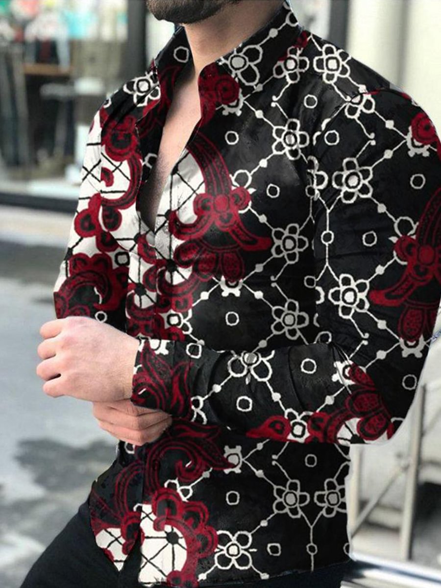 Men's Casual Printed Long-Sleeved Shirt