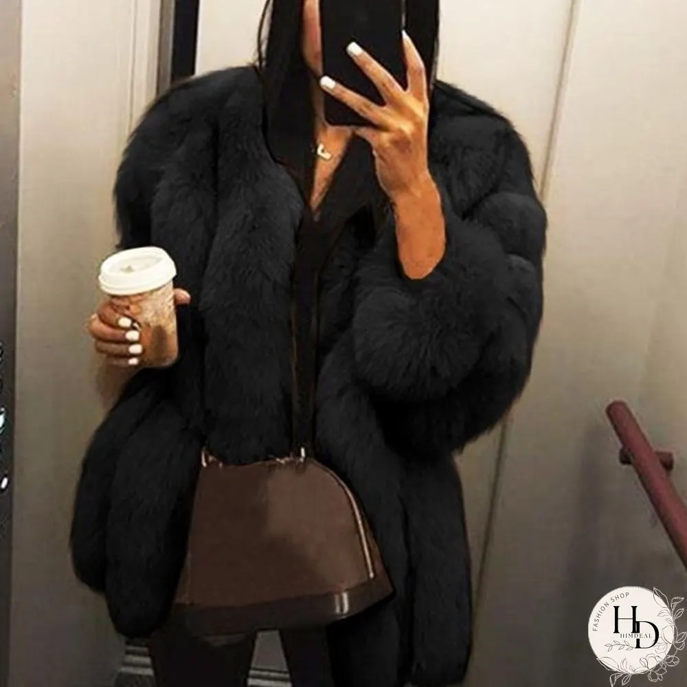 Fashion Winter Solid Color Thicken Faux Fur Coat Women Loose Warm Long Sleeve Jacket(SIZE:S-XXXXXL)