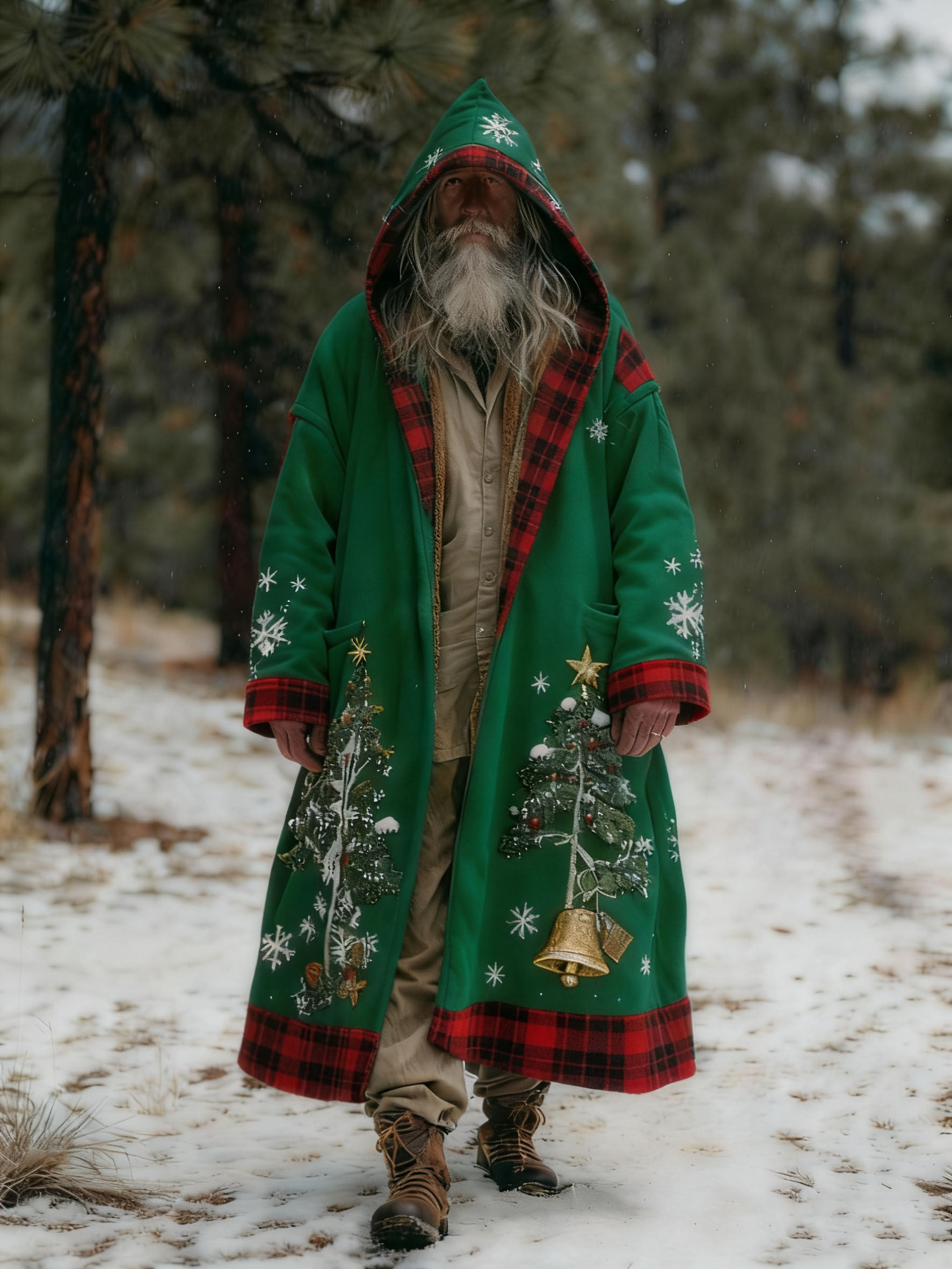 Men's Autumn Winter Christmas Printed Hooded Fleece Jacket