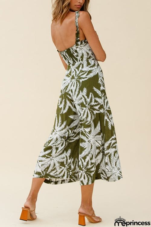 Palm Print Slip Wide Leg Jumpsuits