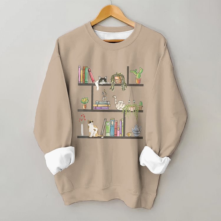 Comstylish Cat Print Casual Long Sleeve Sweatshirt