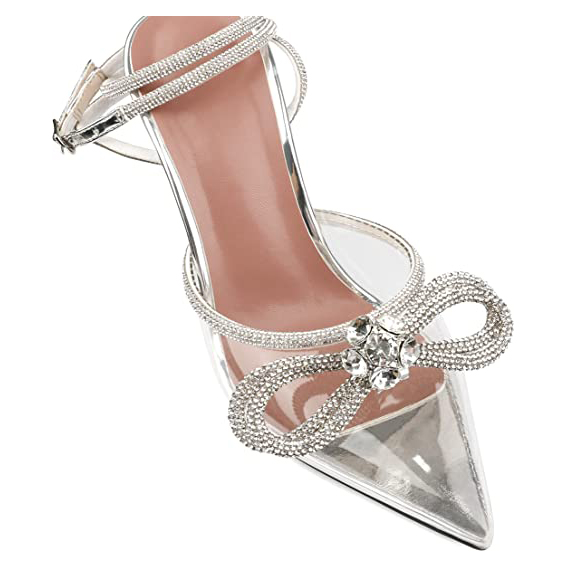 95mm Women's Stiletto Heel Ankle Strap Pumps Pointed Toe Diamond High Heels Sandals Summer Banquet Wedding Shoes-MERUMOTE