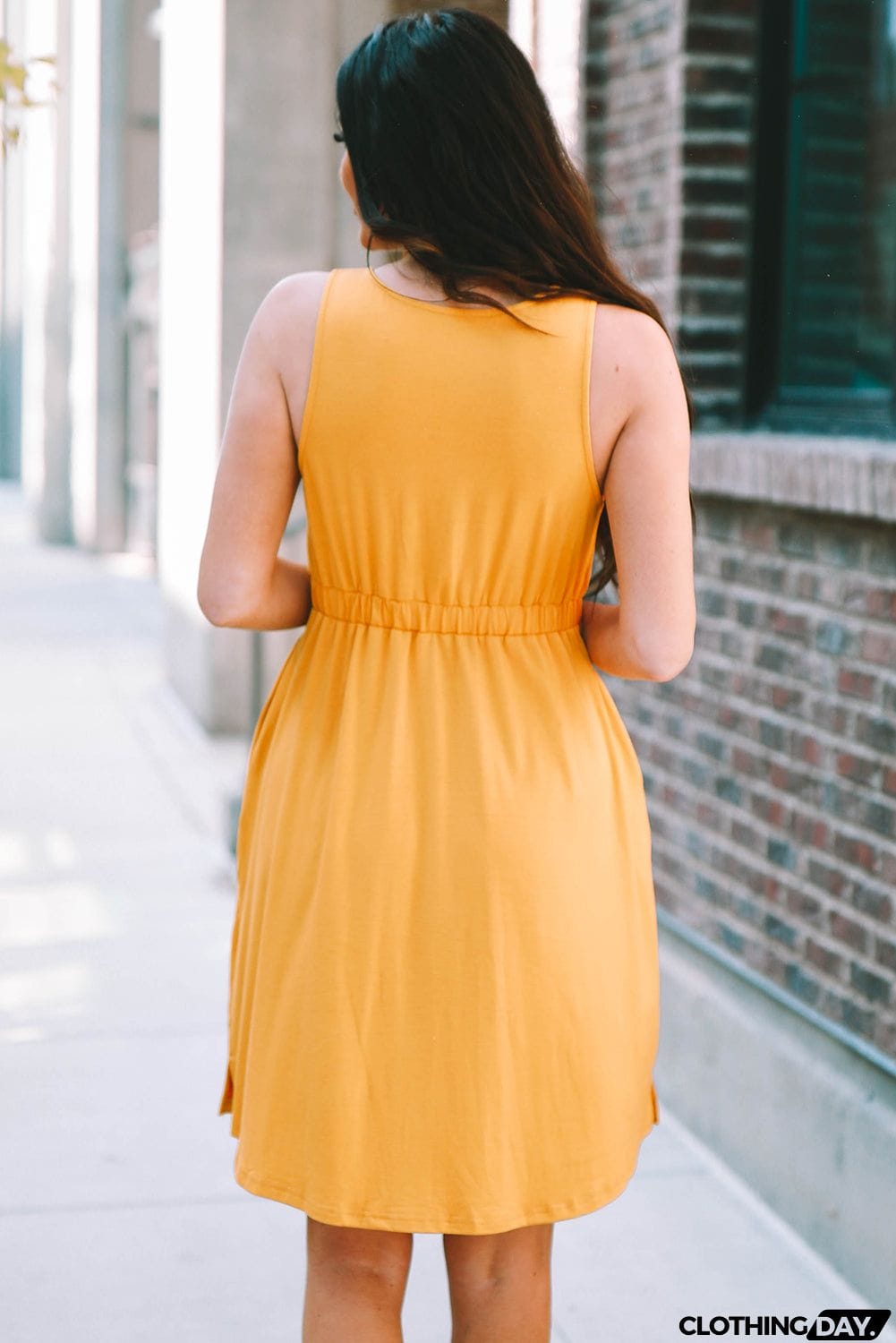 Buttons Sleeveless High Waist Mini Dress