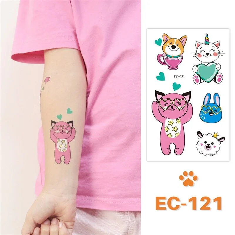 24 kinds Cute Cartoon Tattoo Stickers For Children faux tatouage temporaire Disposable Cat Dog Pets Temporary Waterproof