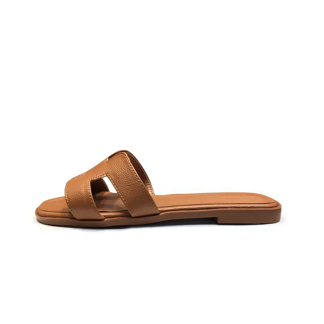Women's Square Open Toe Summer Casual Flat Litchi Slippers-vocosishoes