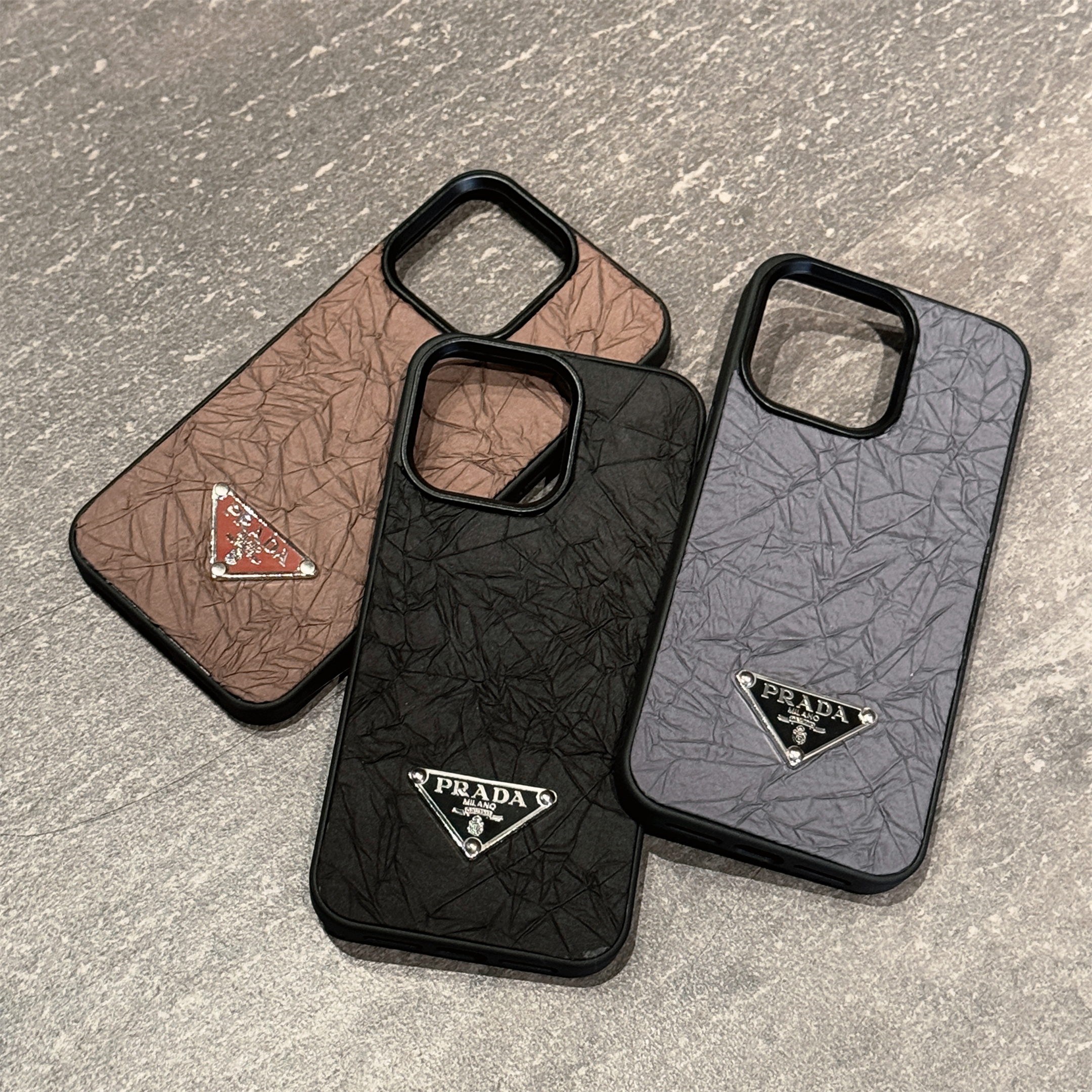 Crafted Prada Classic Logo Leather Back Apple iPhone Case