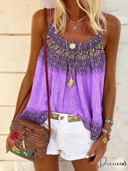 Summer Bohemian Casual Positioning Printed Camisole