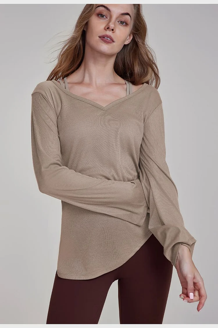 PASUXI Women's Yoga Top Long Sleeve Loose Fit Lightweight Breathable Crinkle with Hip-Length Design huanwei