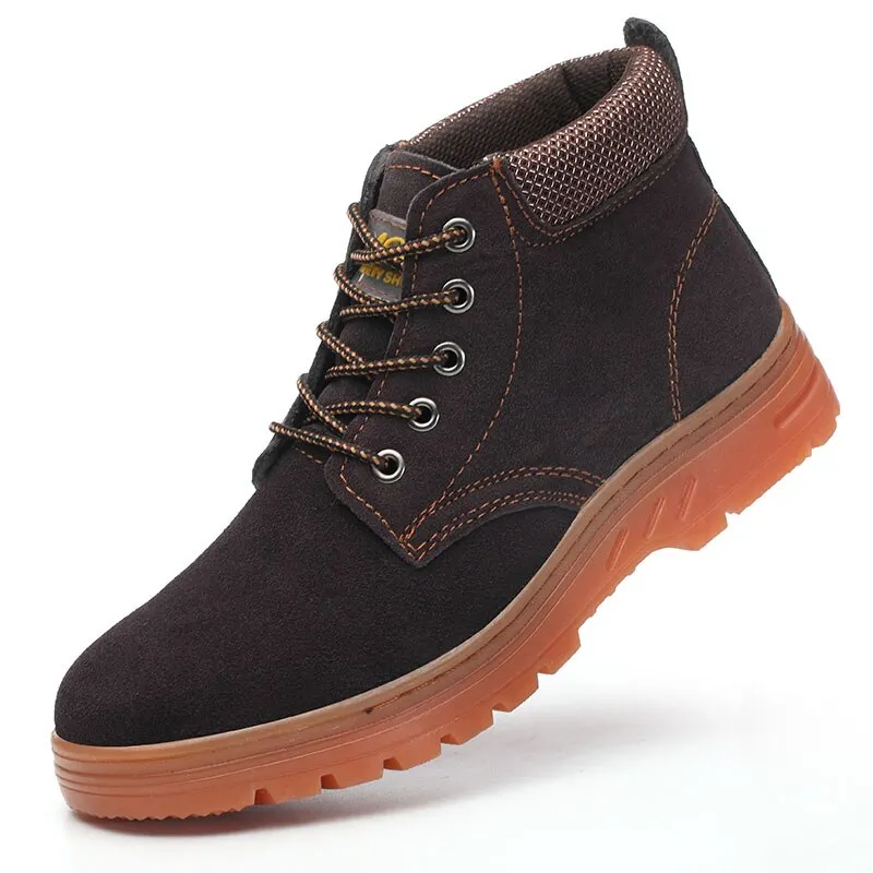 Men's Winter Boots Steel Toe Safety Work Shoes Men Water-Proof Puncture-Proof Suede Leather Work Boots Plush Warm Safety Shoes