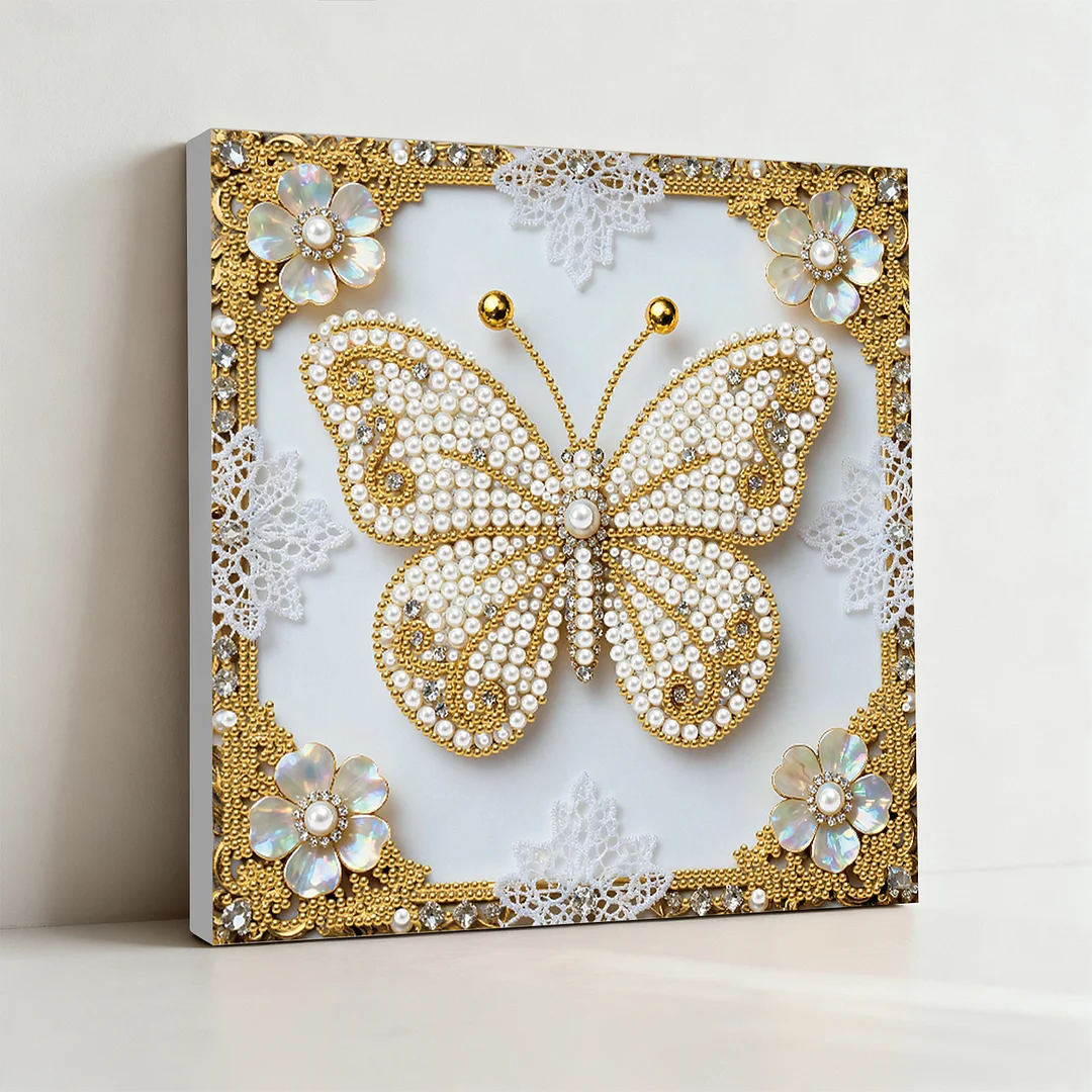 Butterfly DIY Pearl Diamond Art Kit for Adults Home Decor 25x25cm With Frame