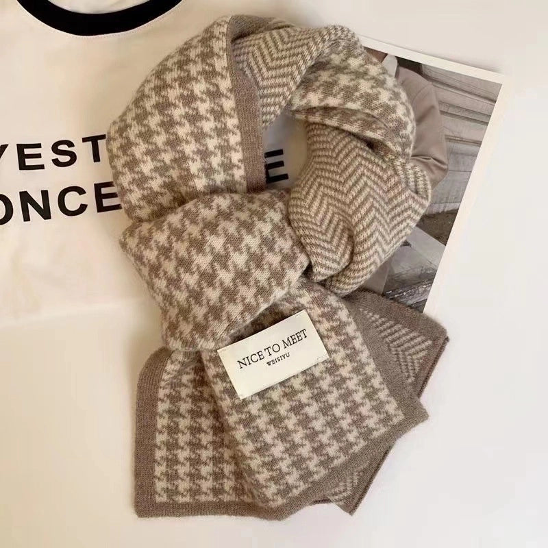 New Korean-style Classic Houndstooth Double-sided Scarf Women’s Autumn And Winter Warm Fashion Knitted Scarf Wind-blocking Scarf
