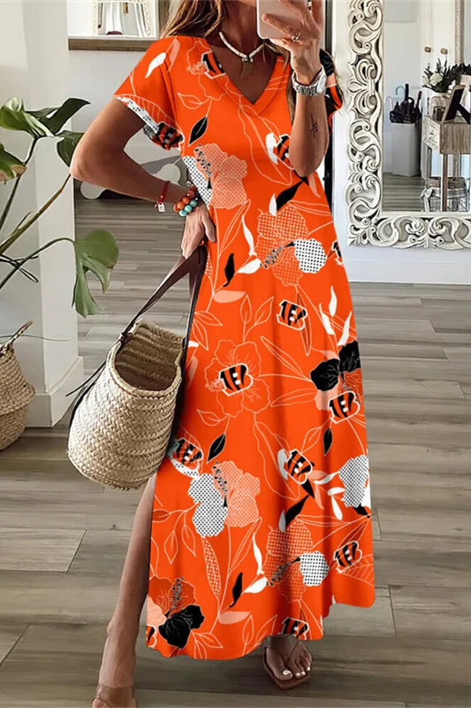 Cincinnati Bengals
V-Neck Sexy Side Slit Long Dress