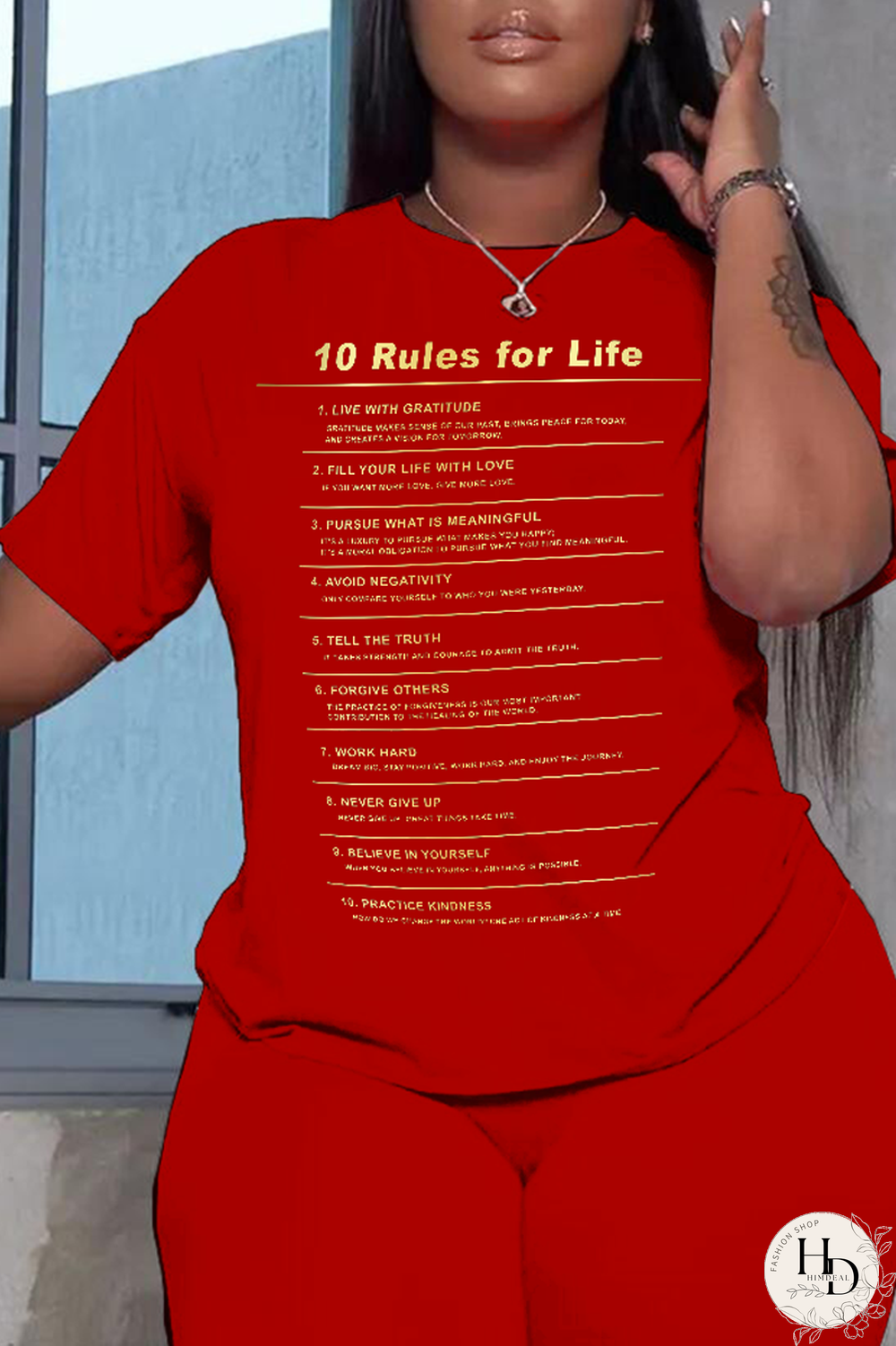 Red Casual Print Letter O Neck T-Shirts