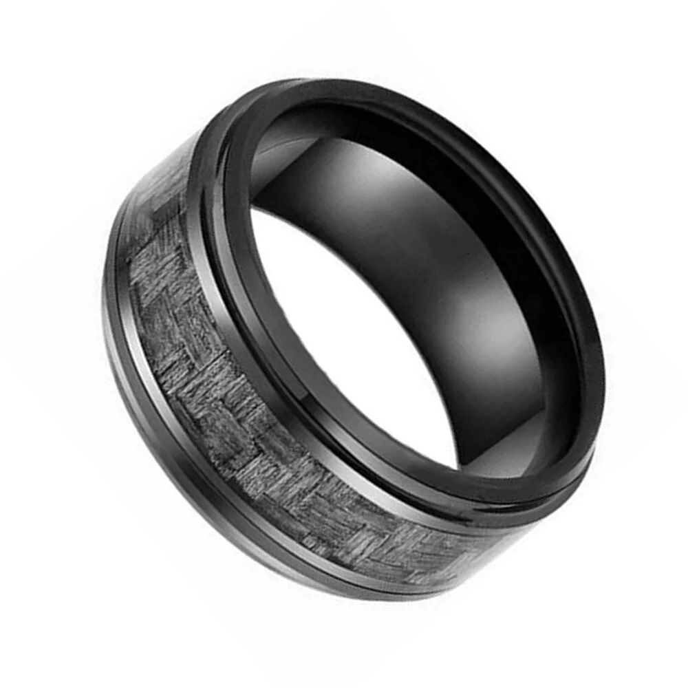 8MM Mens Tungsten Inlaid Gray Carbon Fiber Wedding Bands