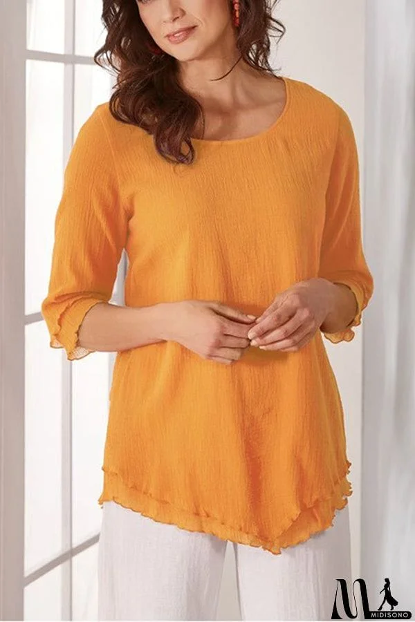 MidiSono - Layered Mid-sleeve Chiffon Top