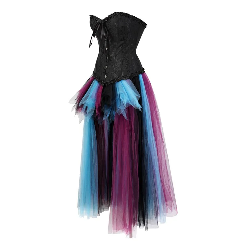 Billionm Womens Vintage Brocade Corset Lingerie Top with Floor Length Skirt Sexy Corset Bustier Dress Set Girl's Dancing Party Costume