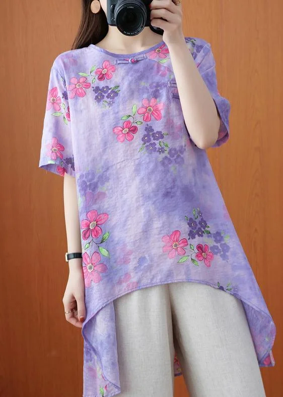 Diy Purple Tunic Pattern Print Art Summer Shirts