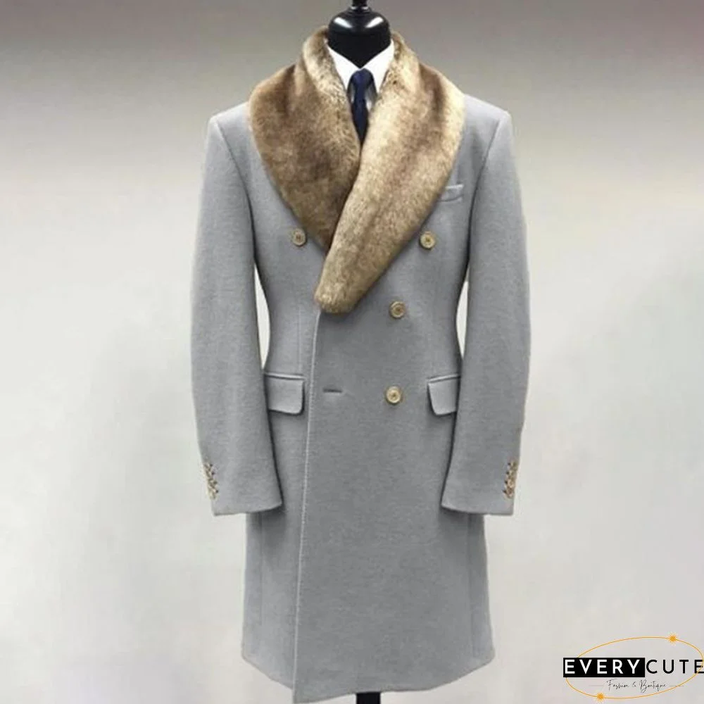 Casual Fur Lapel Collar Graphic Pattern Long Sleeve Coat