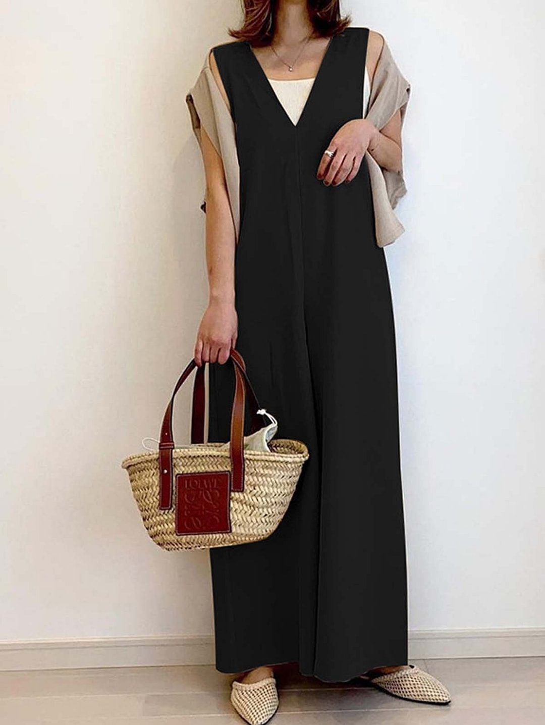 V Neck Wide Leg Sleeveless Jumpsuit Without Top