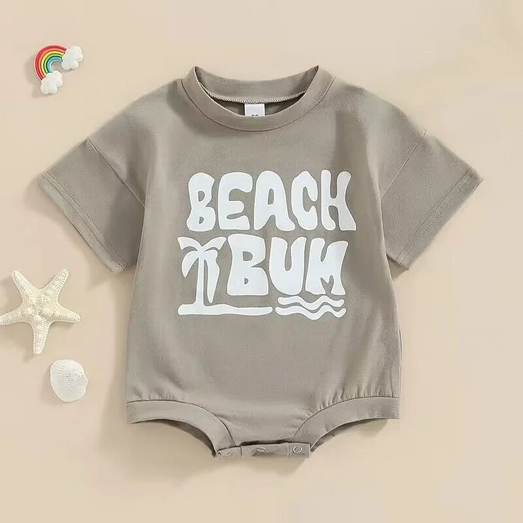 Baby Boy/Girl Letter & Coconut Tree Print Short Sleeve Bodysuit