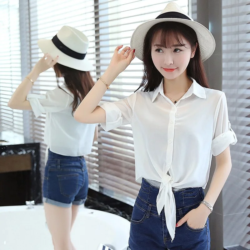 2021 Summer Half Sleeve Buttoned Up Shirt Women's Coat Female Sun Protection All-match Thin Short Sleeve Chiffon Cardigan 13556