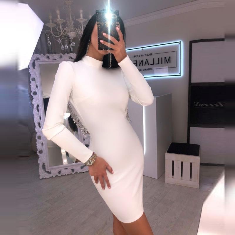 Stunning backless tassesl mock neck mini white dress-zachics
