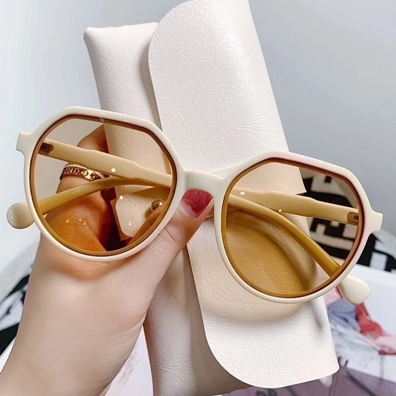 Minimalist Classic Style Color Block Pc Round Frame Clips Women's Sunglasses