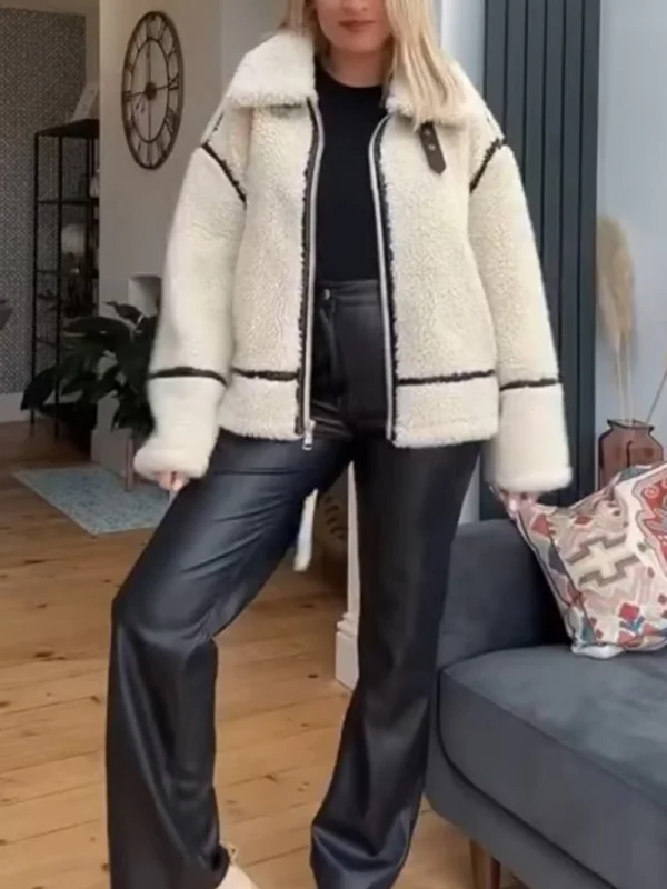 New fashionable loose spliced versatile sherpa jacket Flusfy