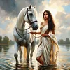 Diamond Painting-DIY Full Round Drill Girl And Horse