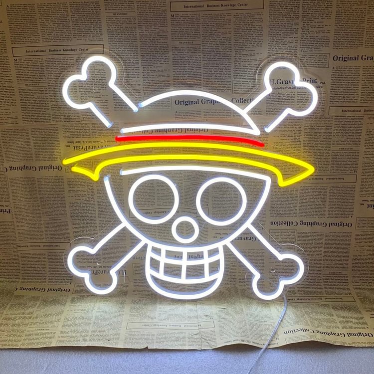 Custom Anime Skull LED Neon Sign, Anime Skull Wall Decor, One Piece Anime Logo Calavera Decor Skull Art
