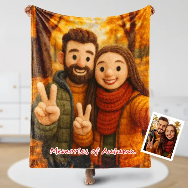 Custom Cartoon Blanket &ndash; Personalized 3d Effective Wool Felt Style Blanket With Photo & Name | Unique Gift For Couples & Lovers & Family