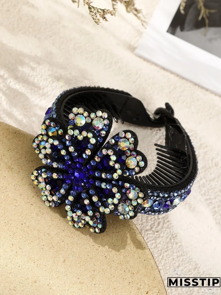 Rhinestone Flower Decor Banana Clip