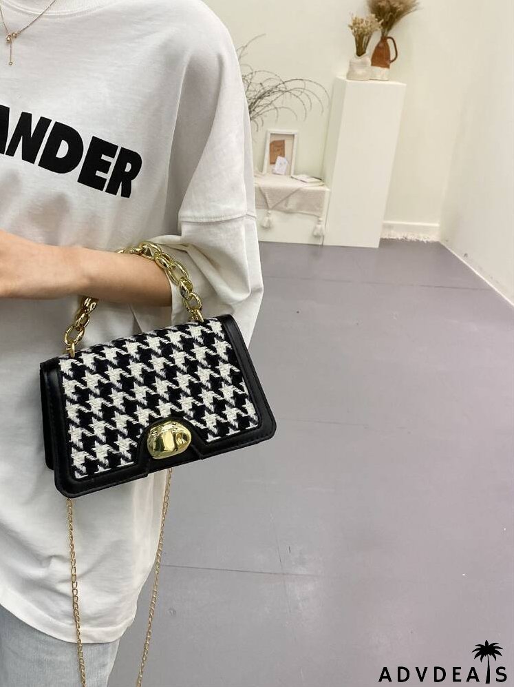 Houndstooth Pattern Satchel Bag