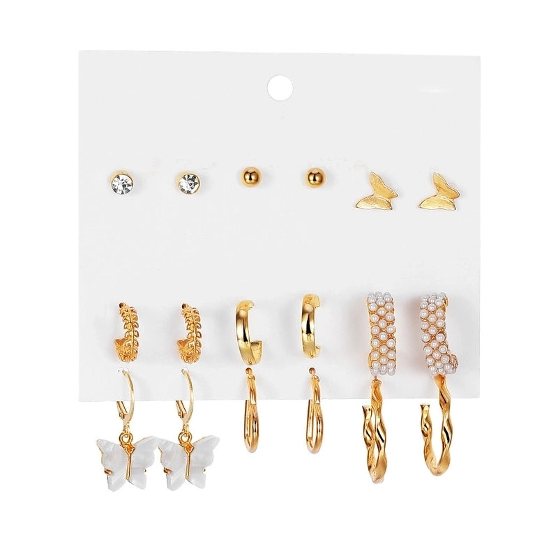 Retro Round Alloy Plating Artificial Pearls Women’s Earrings Ear Studs 6-piece Set