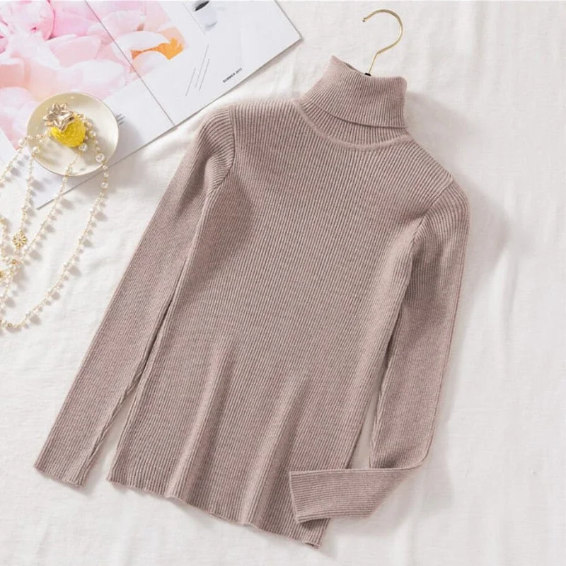 Zoki Pullovers Women Turtleneck Sweaters Fashion Spring Long Sleeve Female Jumper Autumn Korean Basic Top Soft Knitted Sweater